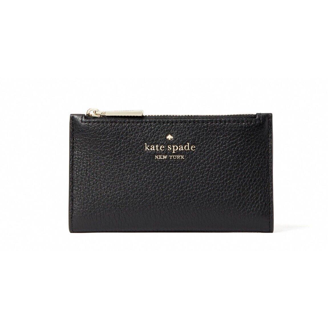 New Kate Spade Leila Small Slim Bifold Wallet Pebble Leather Black