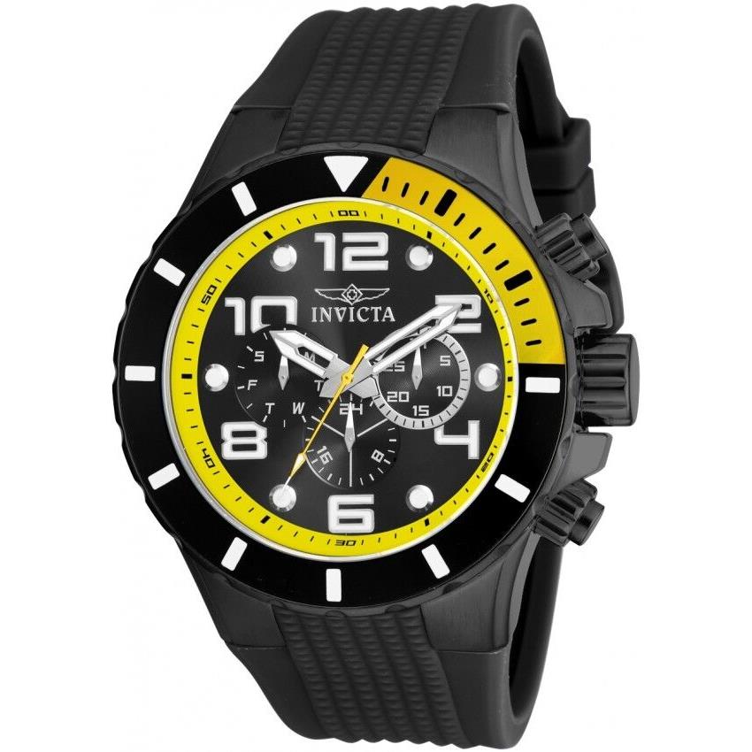 Mens Invicta 18741 Pro Diver Black Yellow Rubber Strap Watch