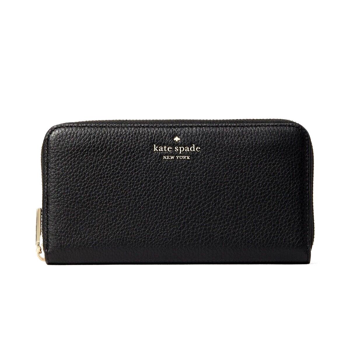 New Kate Spade Leila Large Continental Wallet Pebble Leather Black