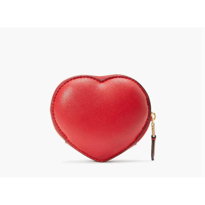 Kate Spade Amour Puffy Smooth Leather 3D Heart Coin Purse Lingonberry