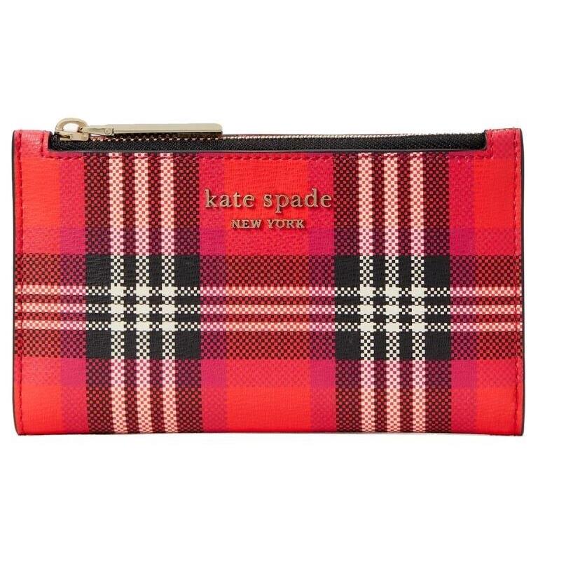 Kate Spade NY Spencer Bi-fold Plaid Leather Card Case Cardholder Wallet ...