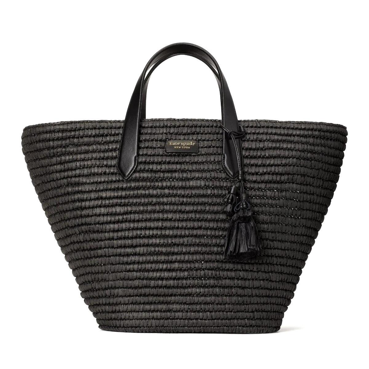New Kate Spade Cabana Straw Large Tote Black