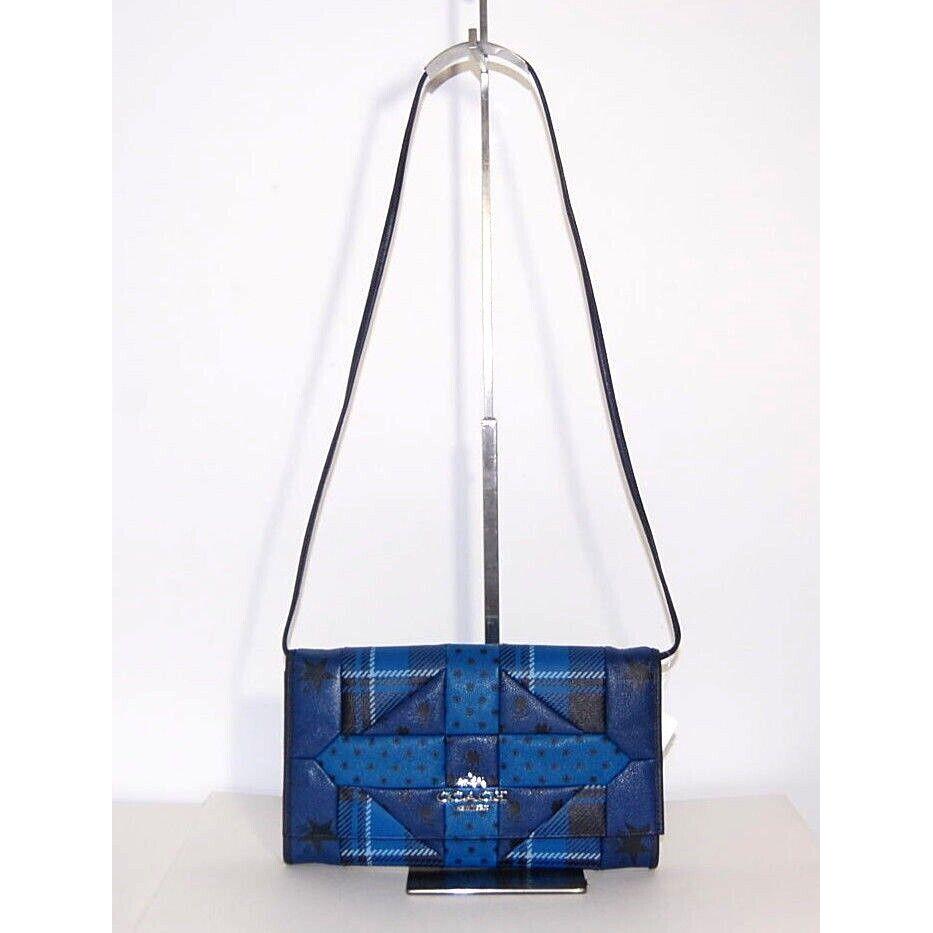 Coach Downtown Blue Printed Patchwork Leather Shoulder Bag Clutch 34525