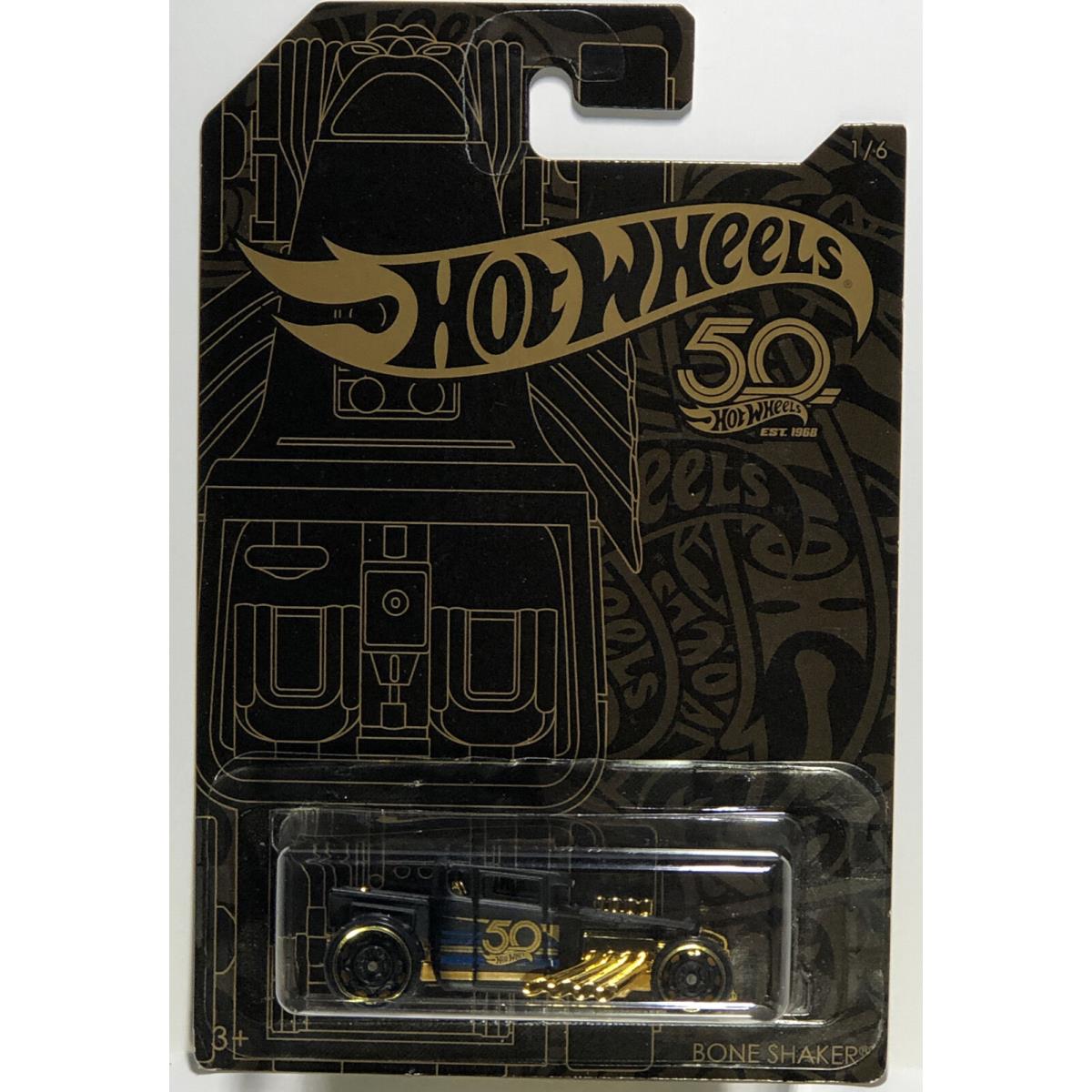 Hot Wheels 2017 50th Anniversary Series Black and Gold Set of 6