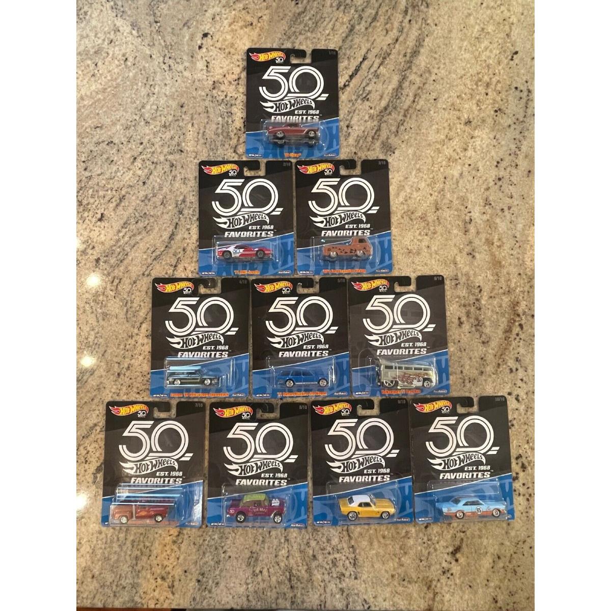 Set of 10 Hot Wheels - 50th Anniversary Favorites w/ VW Ford Chevy
