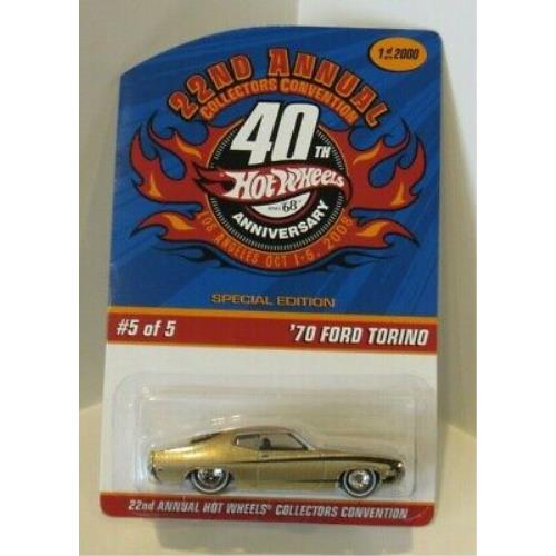 2008 Hot Wheels 22nd Convention `70 Ford Torino Ticket/finale Gold Only 2000