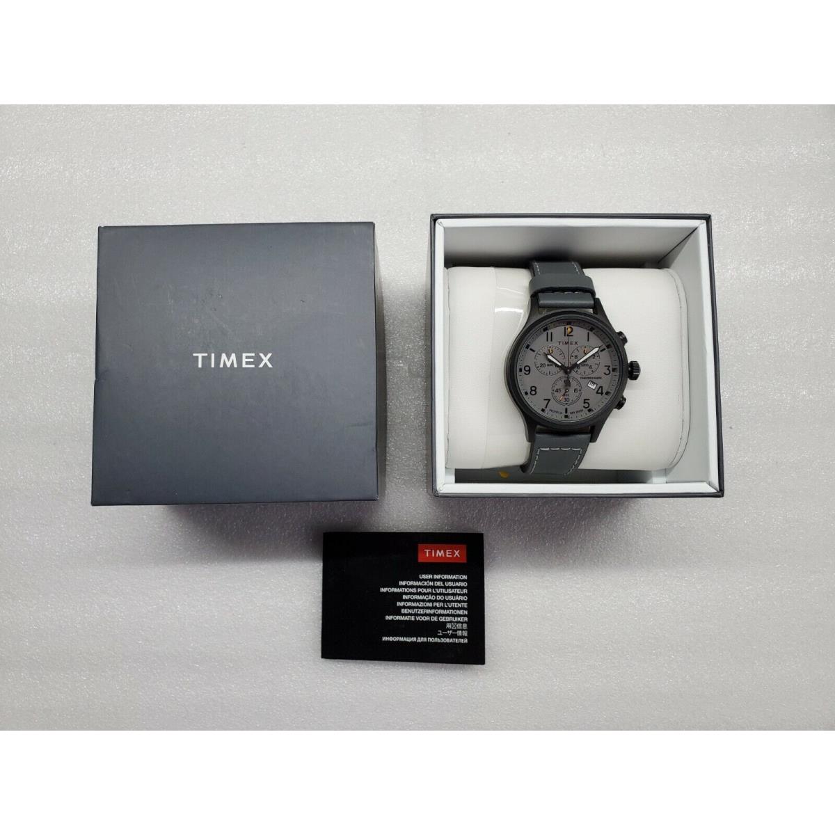 Timex Military Chronograph Date Gray Leather Strap Men`s Watch TW2R90200