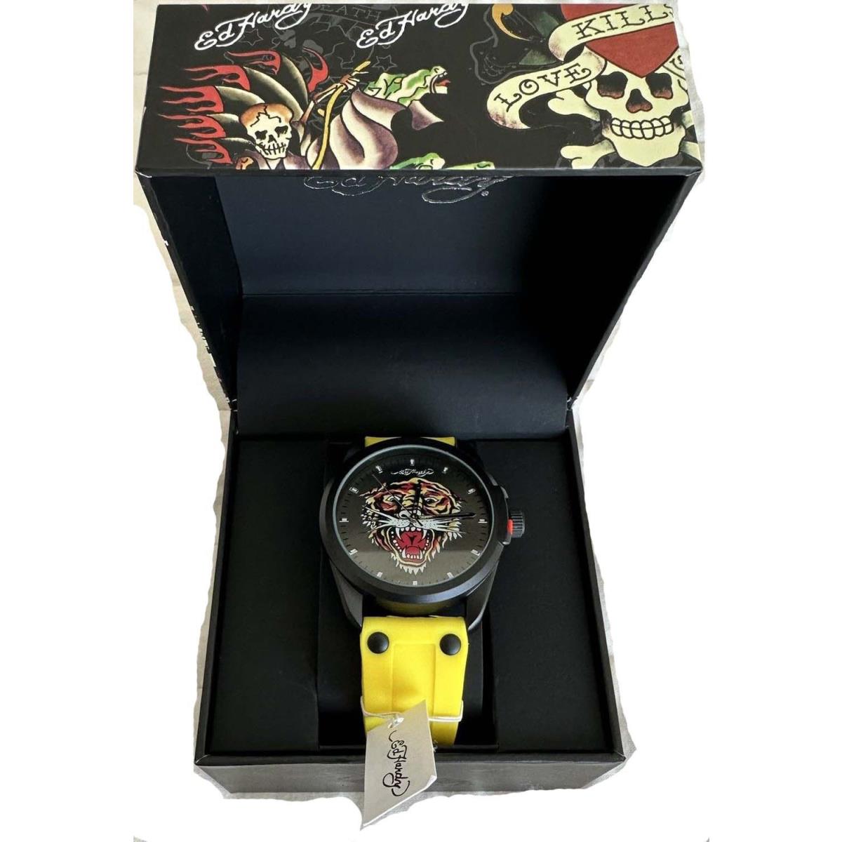 Mens Ed Hardy Men`s Matte Yellow Silicone Strap Watch 46mm Boat Dive