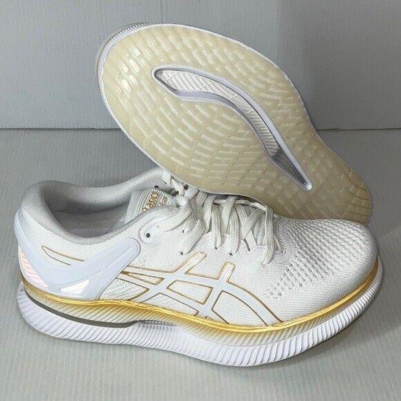 Woman s Asics Metaride White/pure Gold Running Shoes Size 7 US