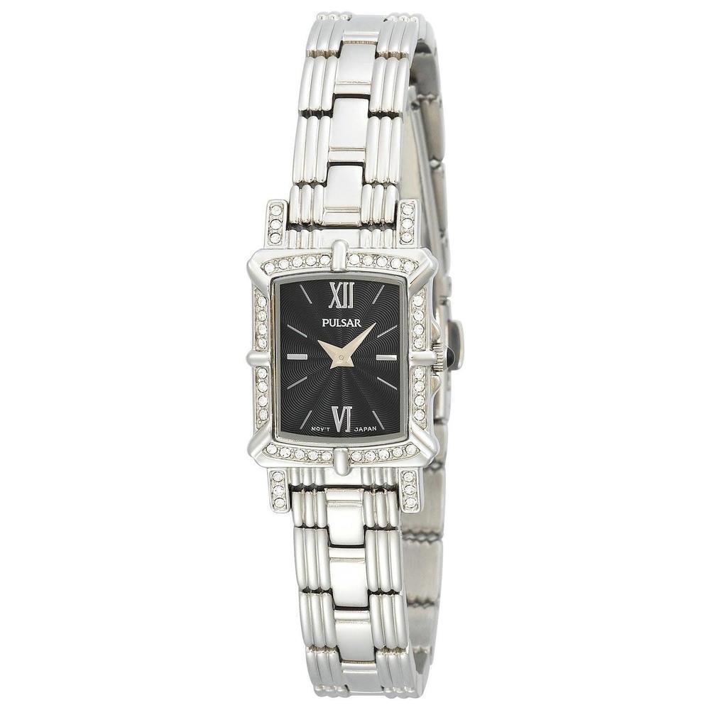 Pulsar PEGD39 Black Dial Silver Tone Crystal Accented Women`s Watch