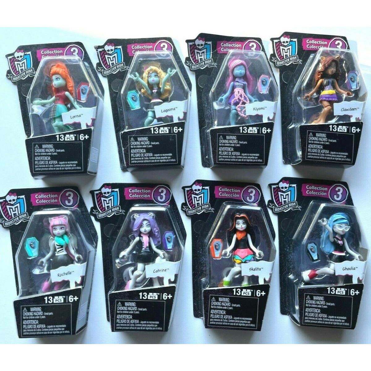 Monster High Mega Blocks Collection Series 3 Full Set of 8 Mini Figures 3 High