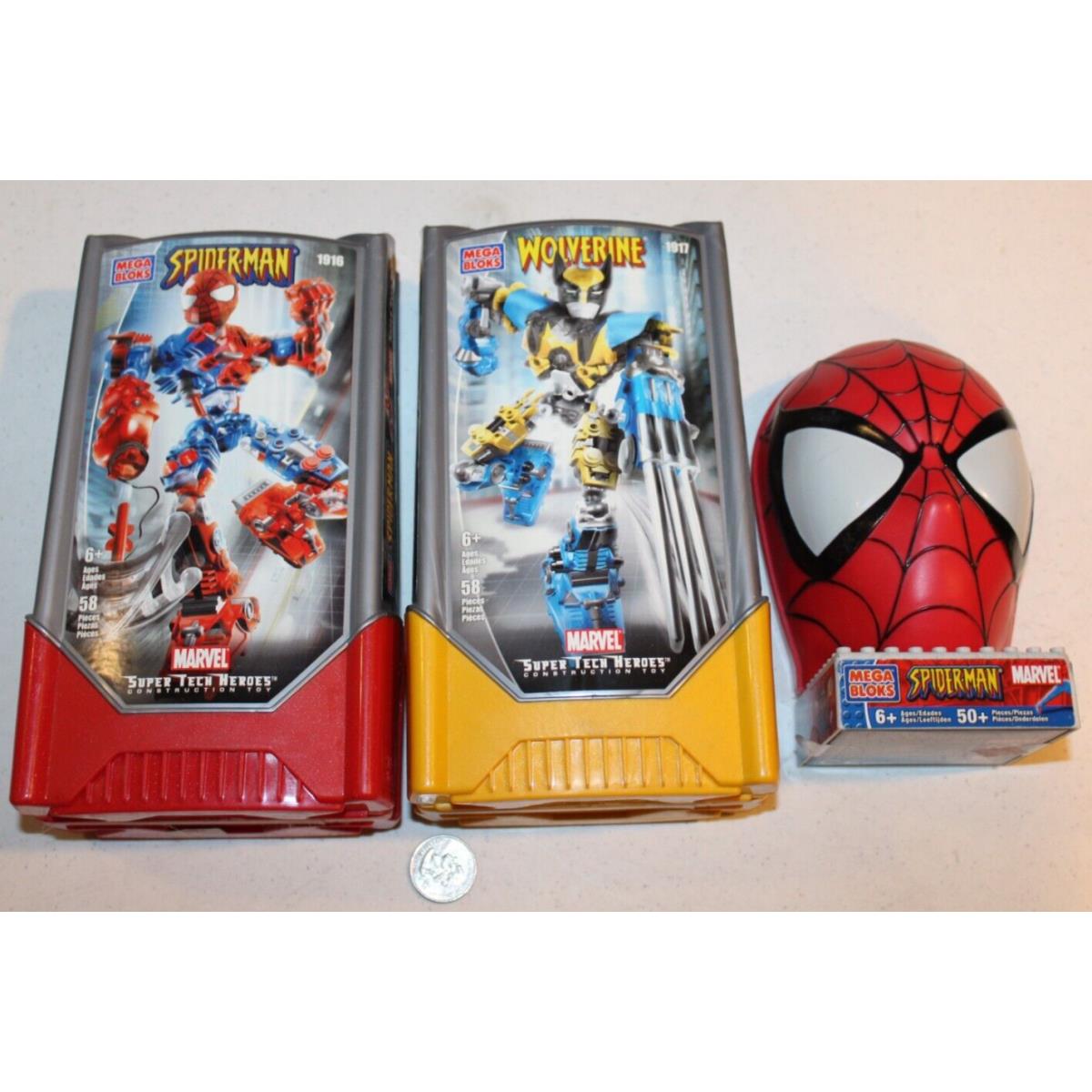 3 Mega Bloks Sets Spider-man 1906 Wolverine 1917 1916 Minifigures Nos
