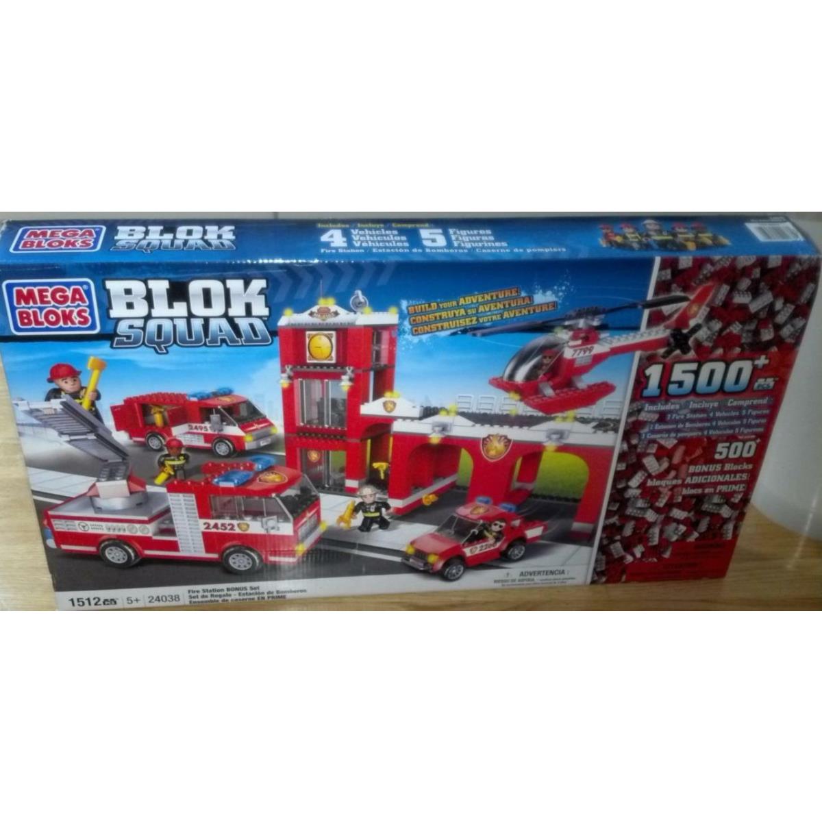 Mega Bloks Fire Station Bonus Set 1500+ Pieces 5 Figures 4 Vehicles Blok Squad