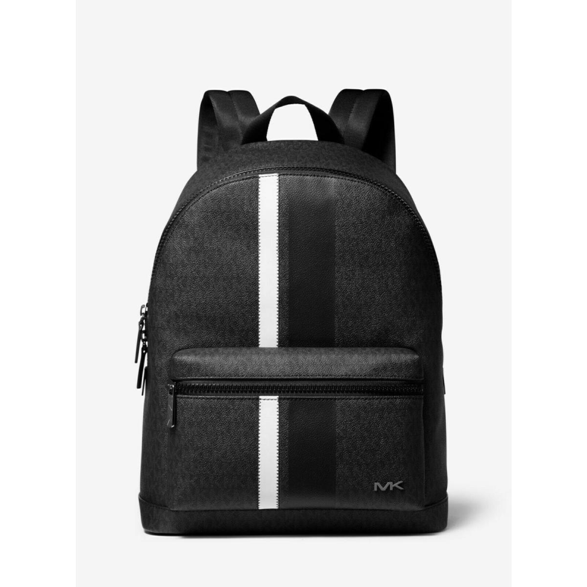 Michael Kors Rare Men`s Backpack Bag Black Signature Logo White Stripe