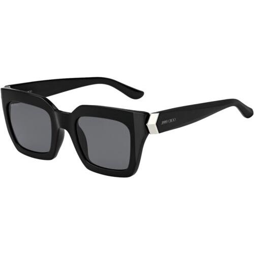 Jimmy Choo Maika Women`s Black Rectangular Sunglasses - 0807-IR - Made in Italy - Frame: Black, Lens: Grey Blue