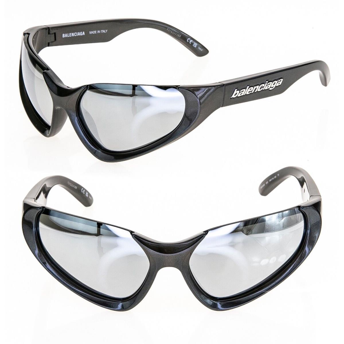 Balenciaga Xpander Cat 0202 Brown Silver Mirror Unisex Mask Sunglass BB0202S 002