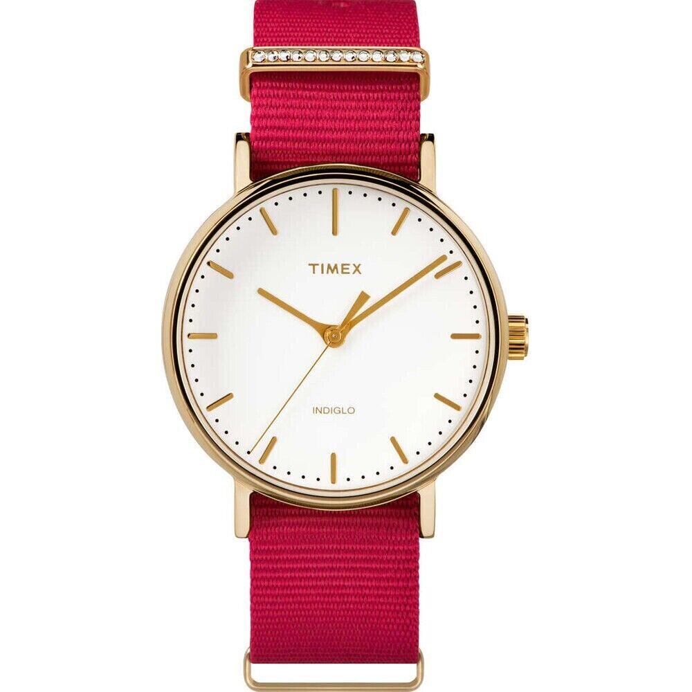 Timex Fairfield Women`s Gold-tone Swarovski Analog Watch Nylon Strap