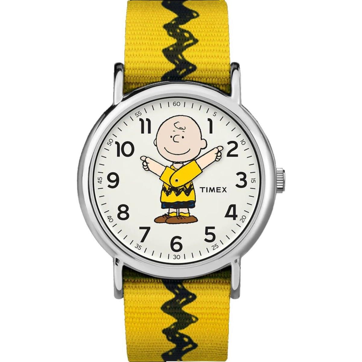 Timex TW2R41100 x Peanuts - Charlie Brown 38mm Fabric Strap Watch - Dial: Off-White, Band: Yellow, Bezel: Silver