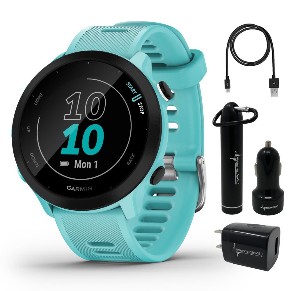 Garmin Forerunner 55 Gps Running Multisport Smartwatch with Wearable4U Bundle Aqua + Power Pack