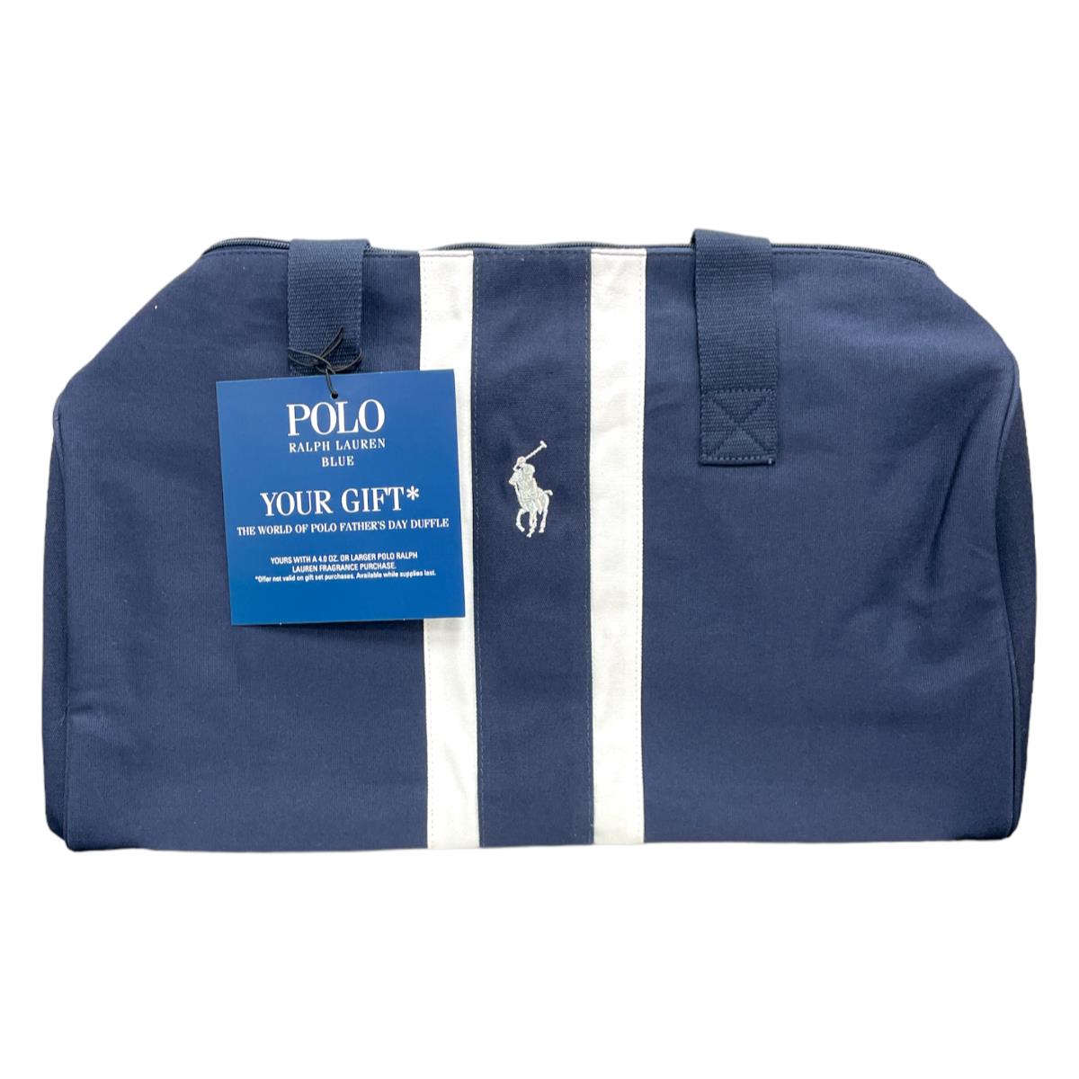 Ralph Lauren The World Of Polo Navy Blue and White Father`s Day Duffle 20 W x 9.5 H - Navy Blue, White & Black