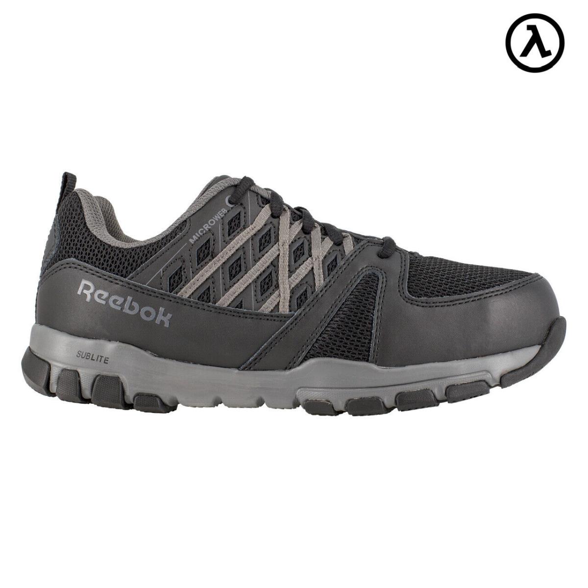 Reebok Sublite Work Men`s Athletic Work Shoe Black with Grey Trim Boots RB4016 - Black with Grey Trim