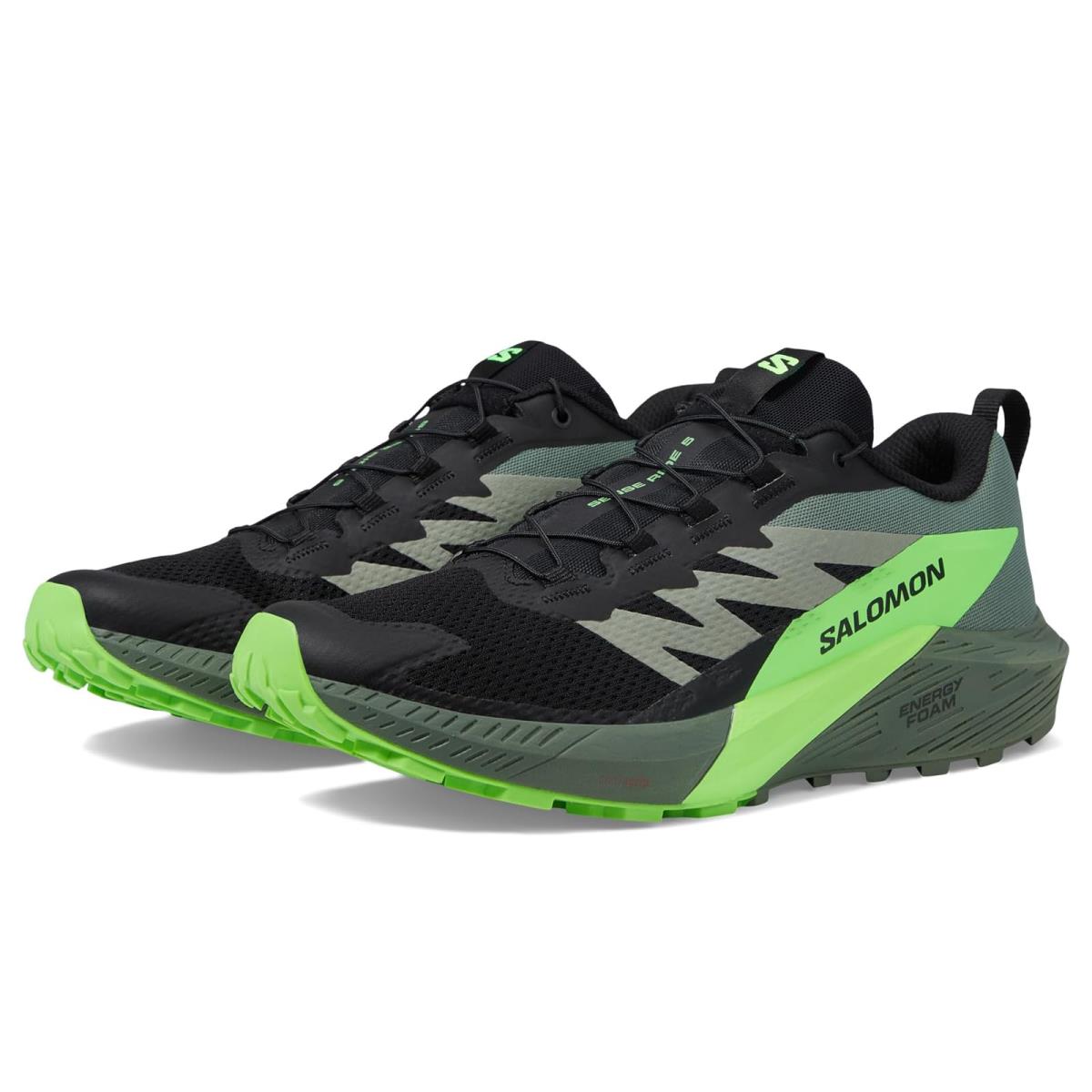 Man`s Sneakers Athletic Shoes Salomon Sense Ride 5 Black/Laurel Wreath/Green Gecko