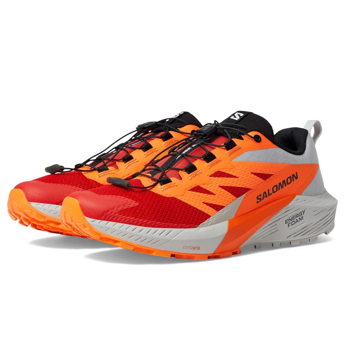 Man`s Sneakers Athletic Shoes Salomon Sense Ride 5 Lunar Rock Shocking Orange Fiery Red