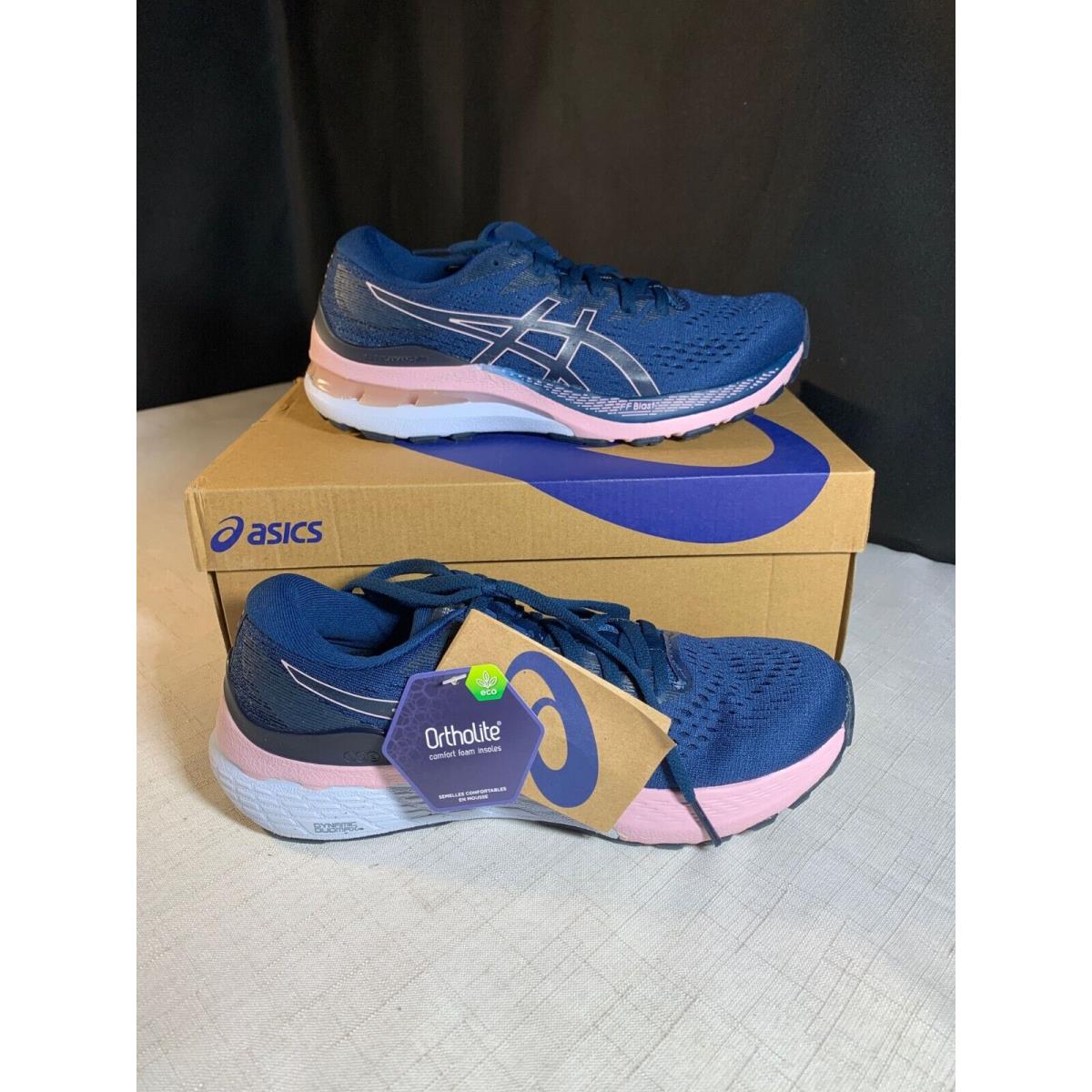 Asics Gel Kayano 28 1012B047 Womens Blue Pink Lace Up Running Shoes Size 7