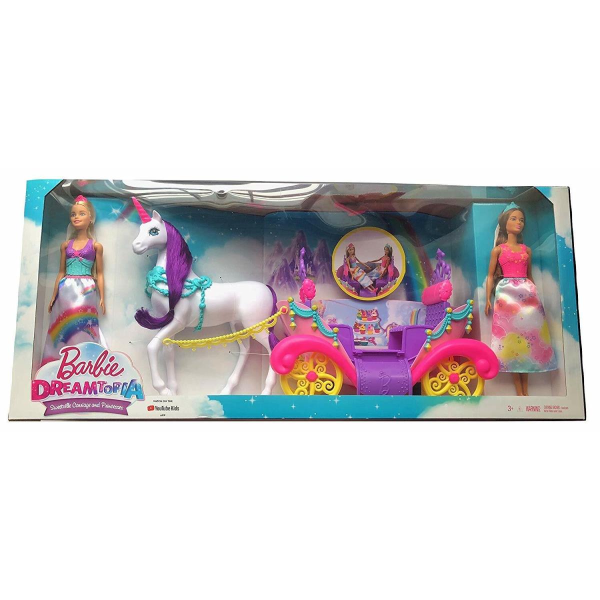 Dreamtopia Barbie Sweetville Carriage and Barbie Doll Princesses Playset w 2