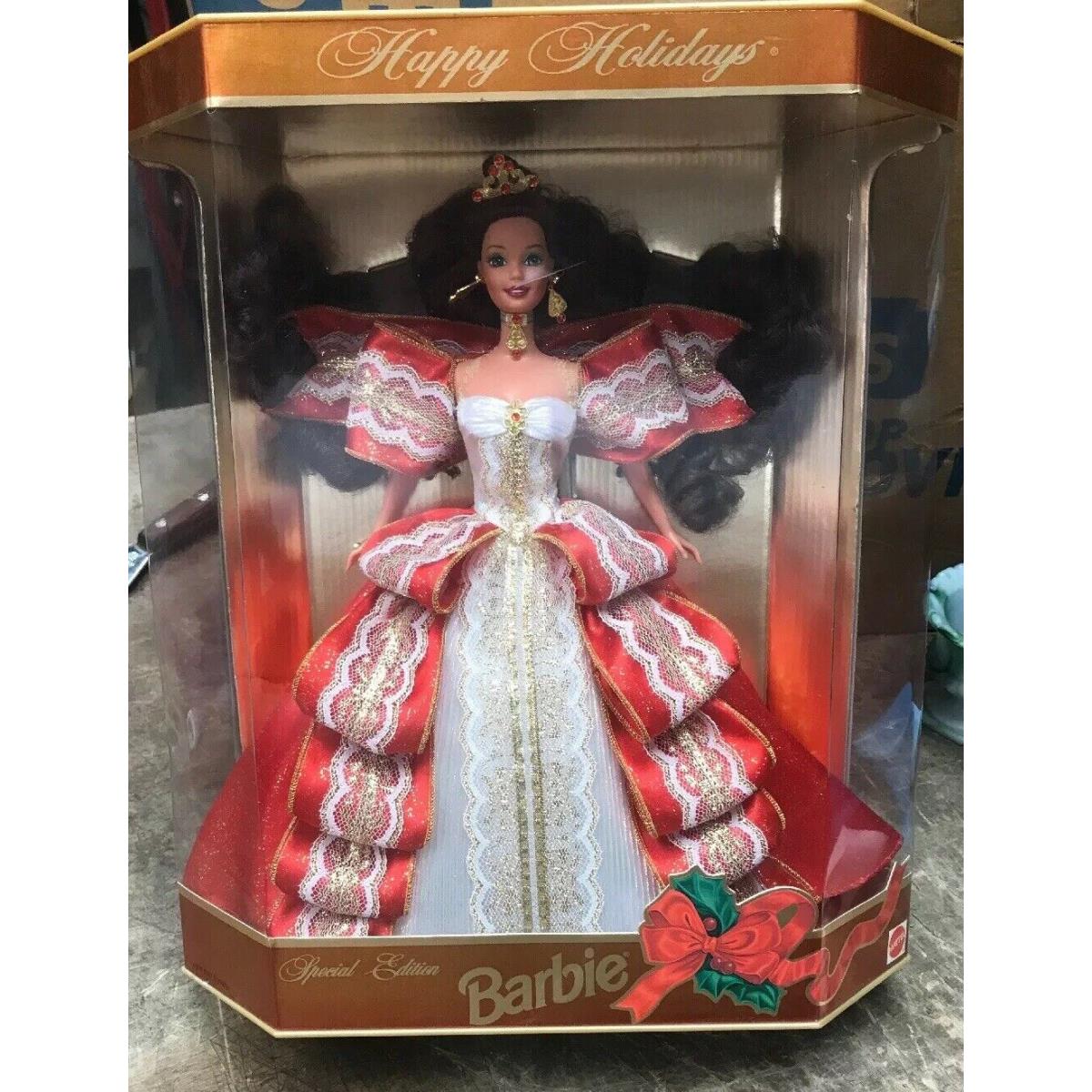 1997 Happy Holidays Barbie Doll Nrfb Red White Gown Dress Mattel 17832