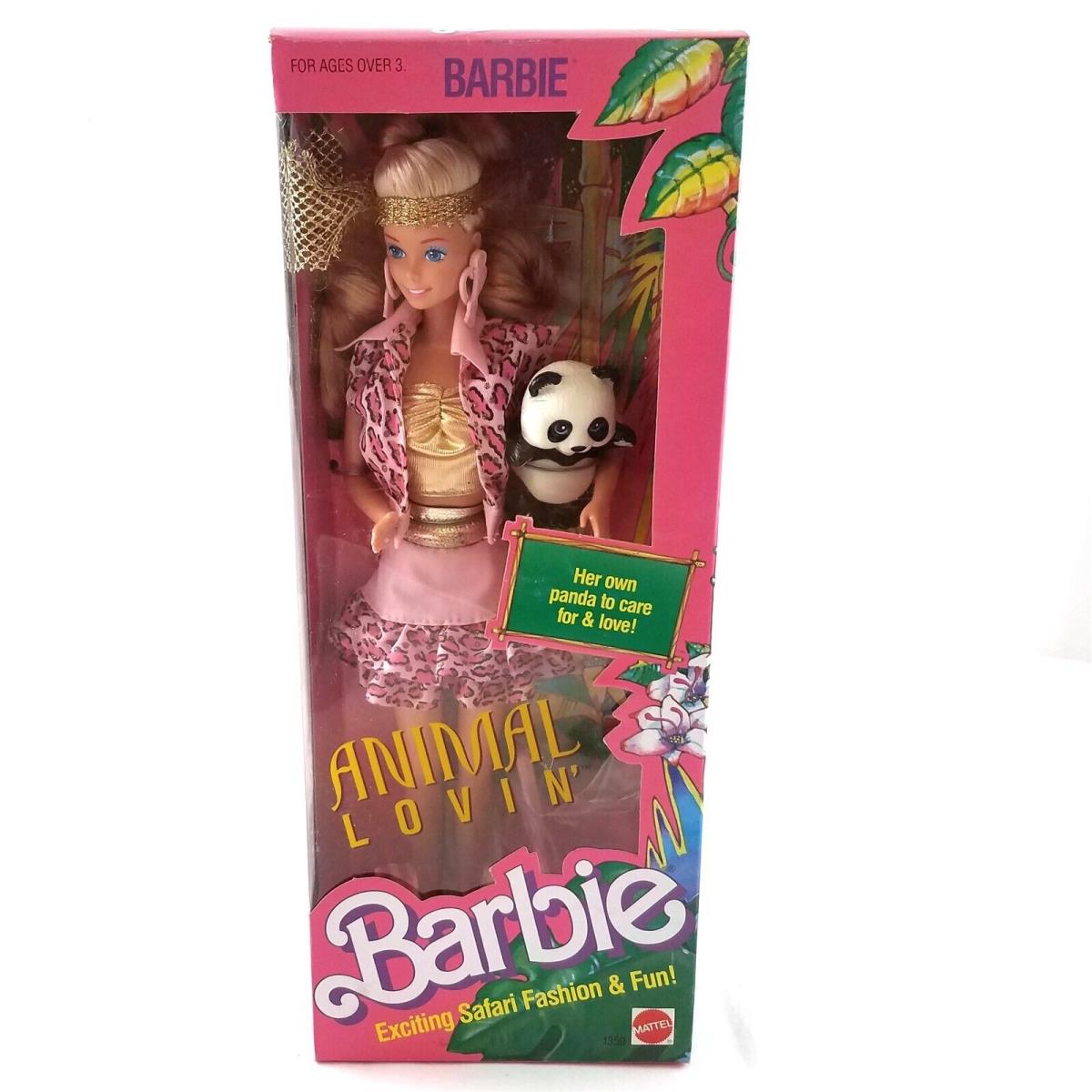 Vintage 1988 Animal Lovin Barbie 1350 Mattel Safari Panda Pink Gold