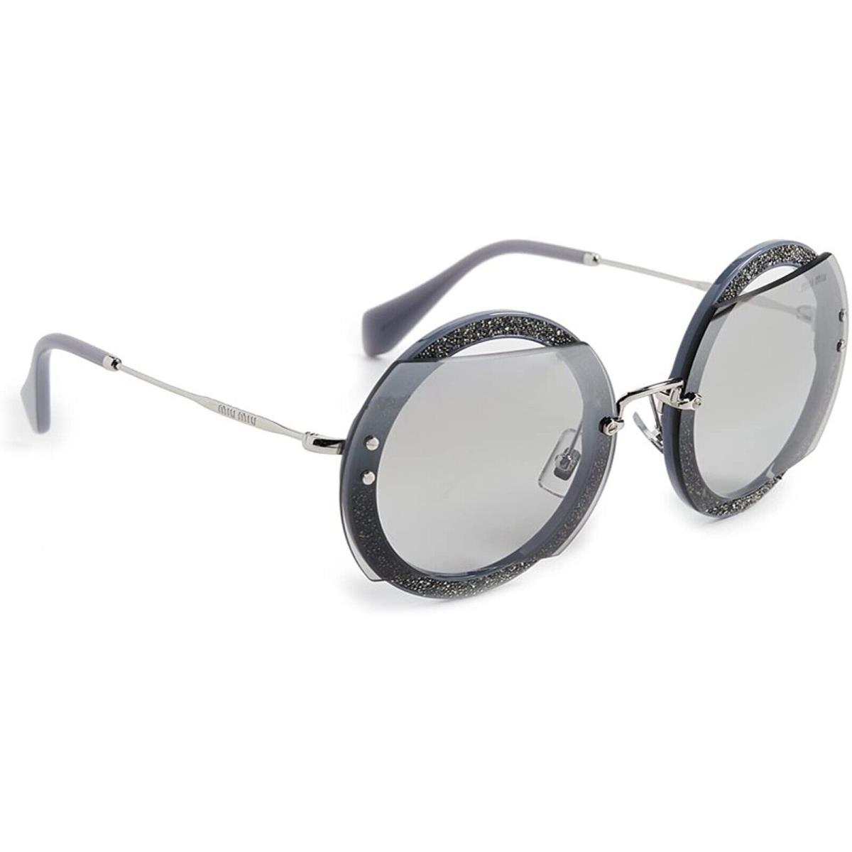 Miu Miu MU 06SS C8O1A0 Grey Plastic Round Sunglasses Silver Mirror Lens