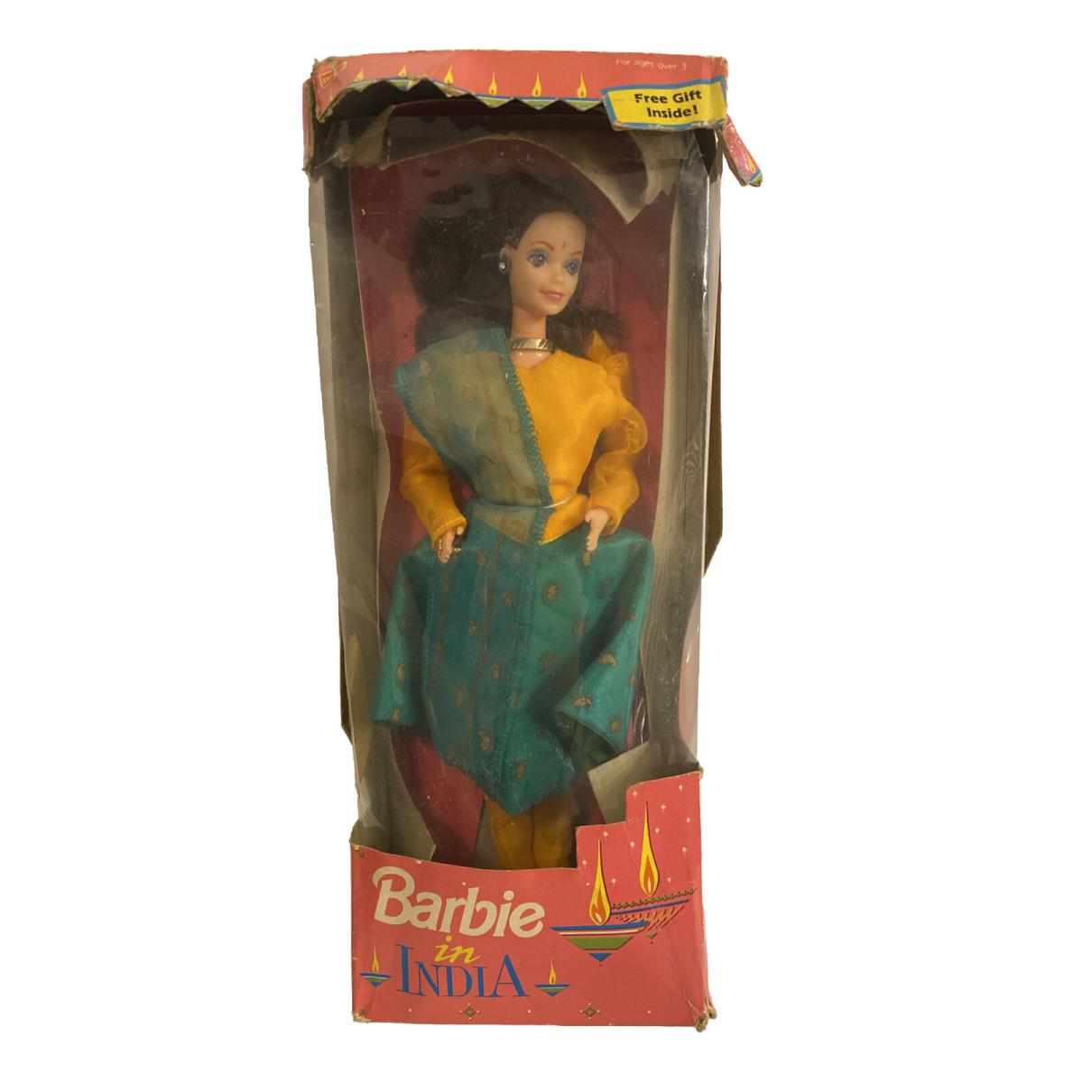 Leo Mattel Barbie In India Indian Market 9910 Brunette Yellow Saree Nrfb Rare