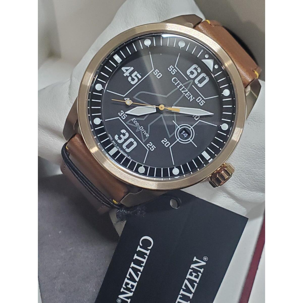 Citizen Eco-drive Avion Weekender Men`s Brown Leather 45MM AW1733-09E Watch