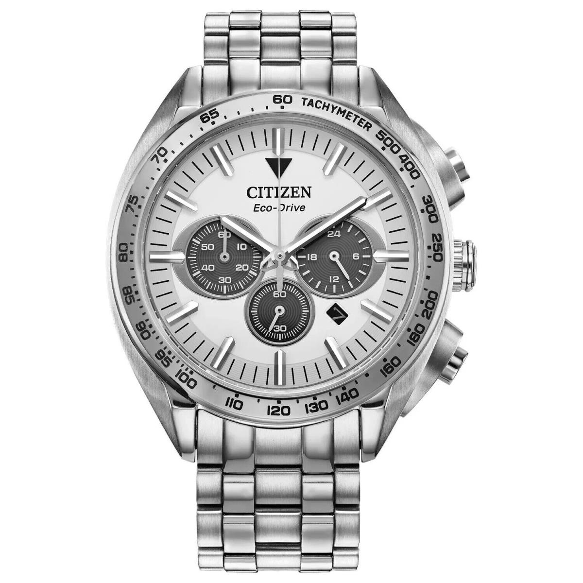 Citizen Eco-drive Carson Men`s Chronograph Calendar Silver Watch 43MM CA4540-54A