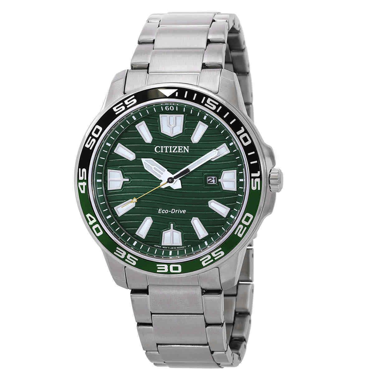 Citizen Eco-drive Green Dial Stainless Steel Men`s Watch AW1526-89X