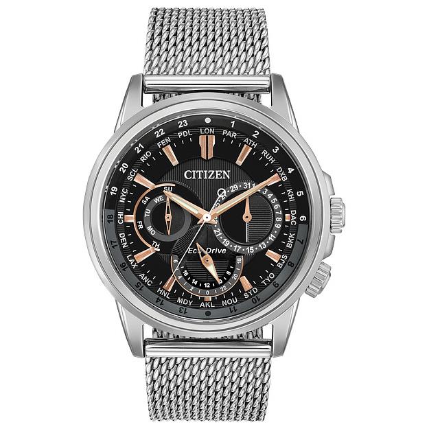 Citizen Eco-drive Calendrier Watch BU2020-70E - Dial: Black, Band: Silver, Bezel: Silver