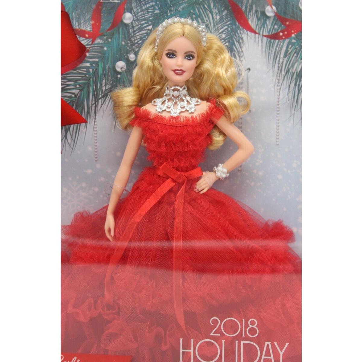 Holiday Barbie Doll Mattel 2018 Red Ruffle Dress Collector Edition Signature