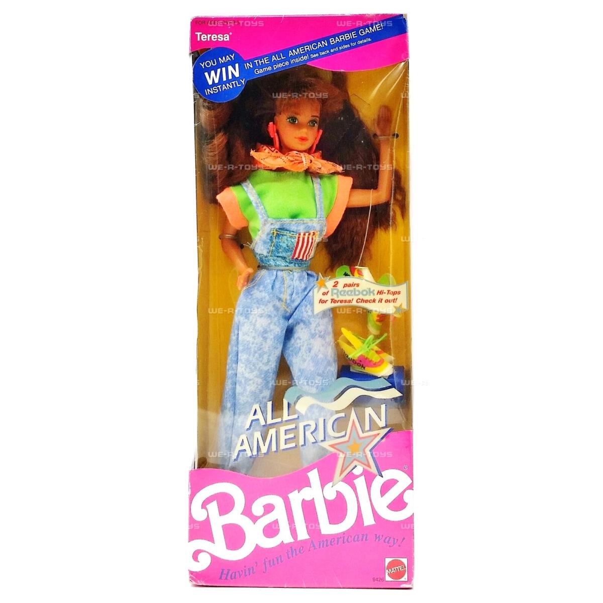 Barbie All American Teresa Doll Reebok 1990 Mattel No. 9426 Nrfb B