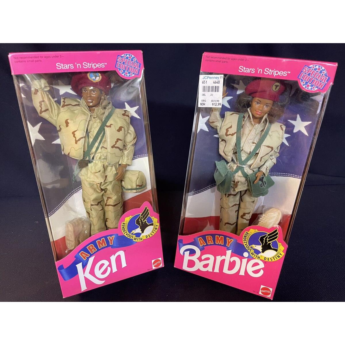 Stars N Stripes Army African American Barbie and Ken Vintage 1992 Mattel