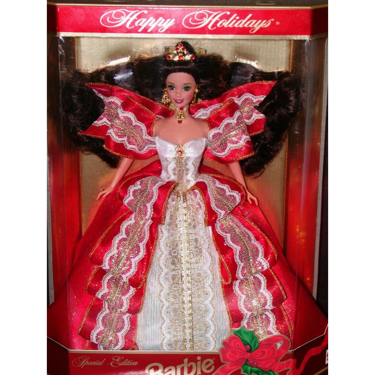 1997 Happy Holidays Barbie Special Edition Christmas Stand White Brunette 17832