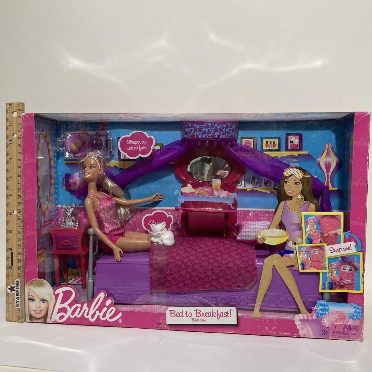 Barbie Bed To Breakfast Bedroom and Doll Set Boxwear Figurine Cat See