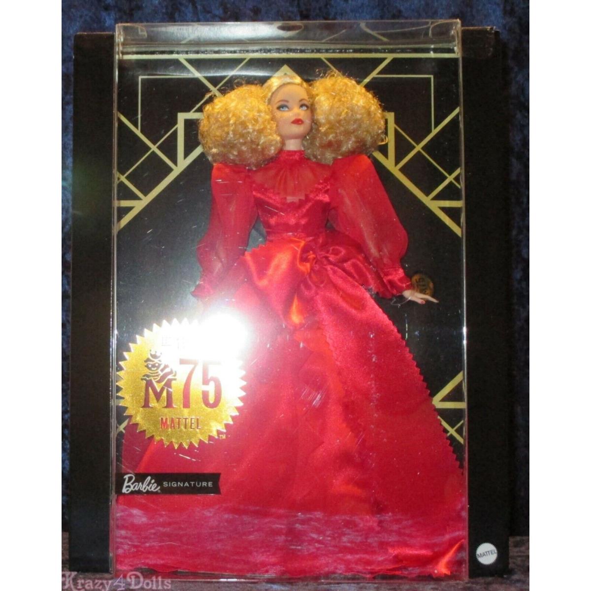 Mattel Collectible Holiday Barbie 75th Anniversary Curly Blonde Hair Doll