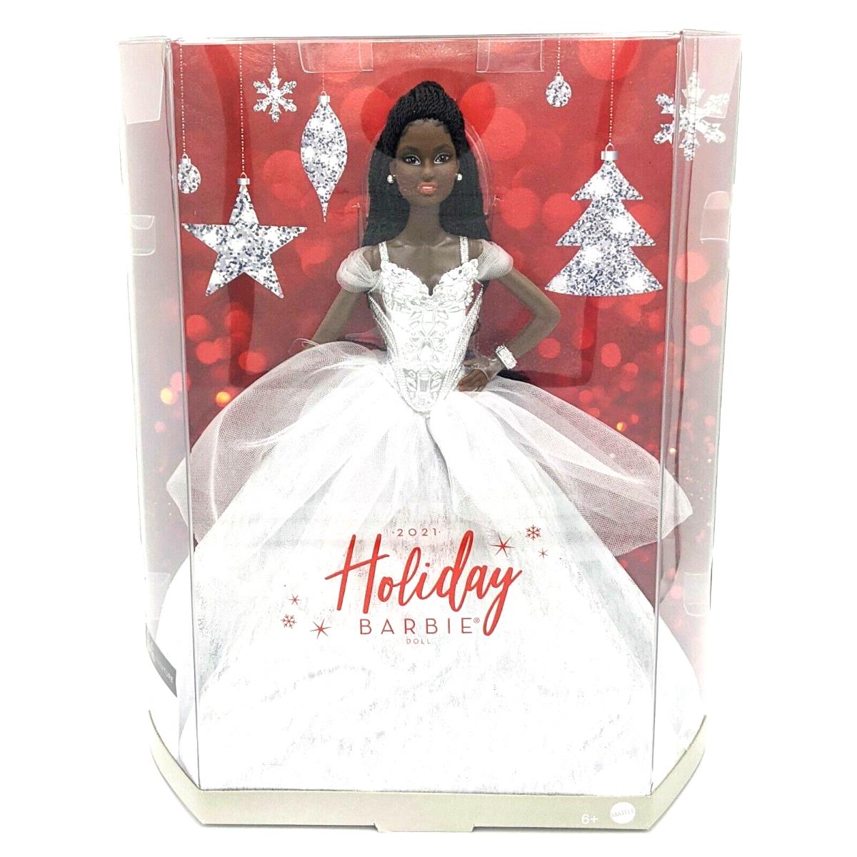 Holiday Barbie 2021 African American with Braids Silver White Gown