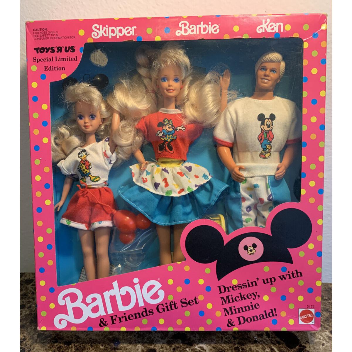 Barbie Skipper Ken Gift Set Mickey Minnie Donald 1991 Vintage Nrfb Mint