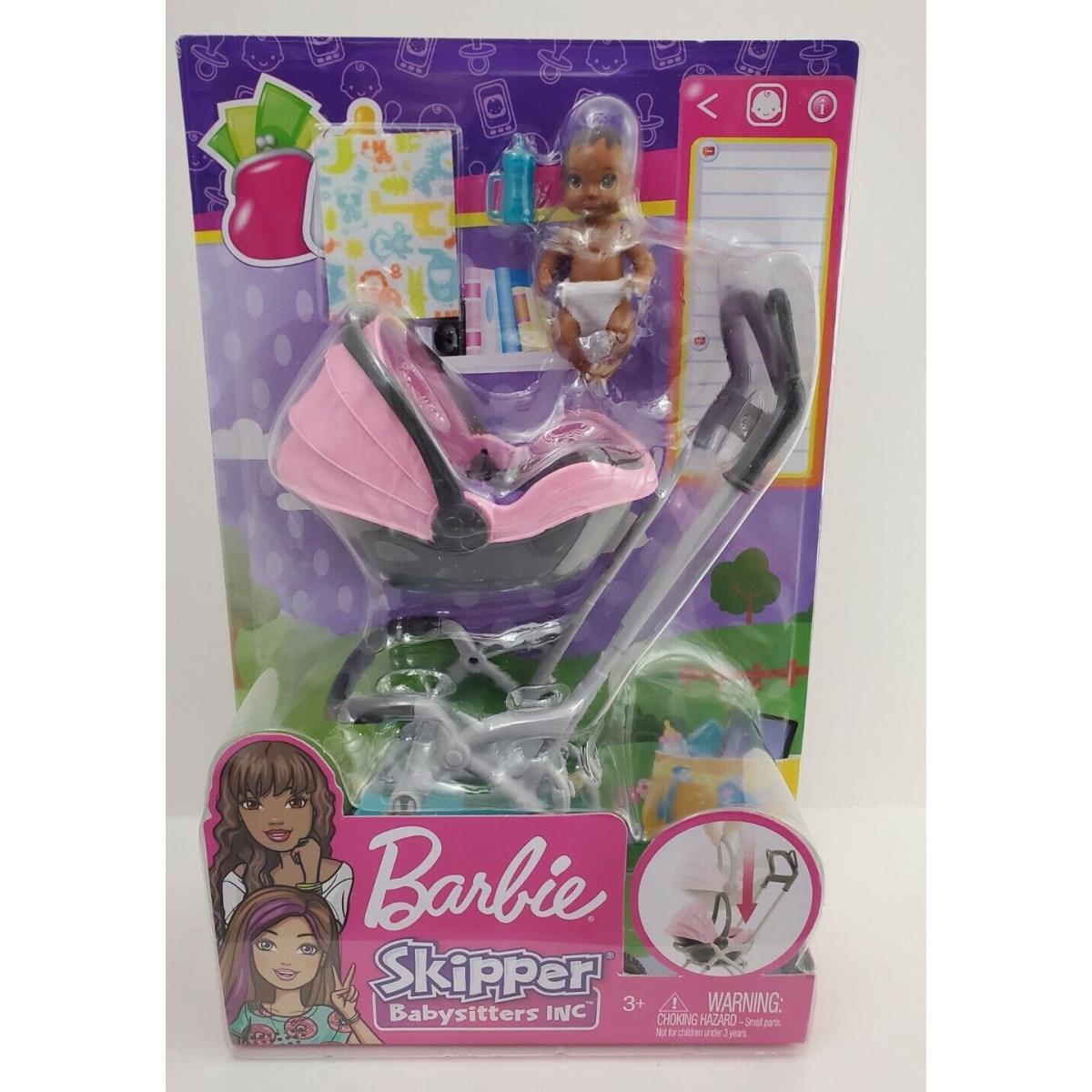 Barbie Skipper Babysitters Inc Pink Stroller Removable Carrier Baby Play Set