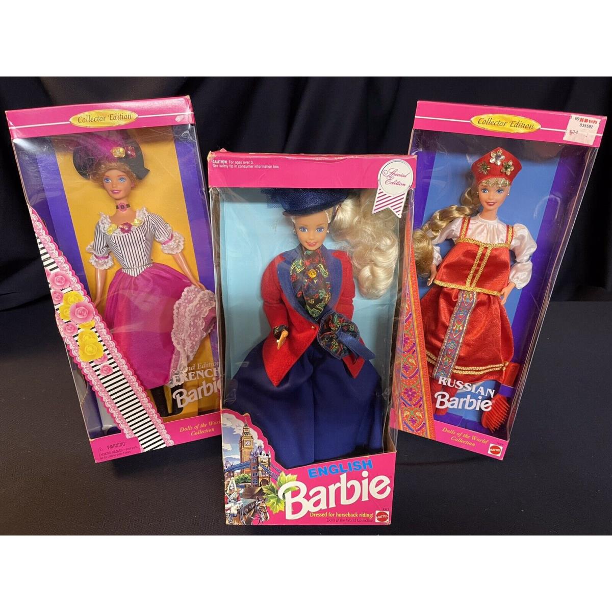 3 Dolls of The World Barbie English Russian Parisian Vintage 1996 Mattel