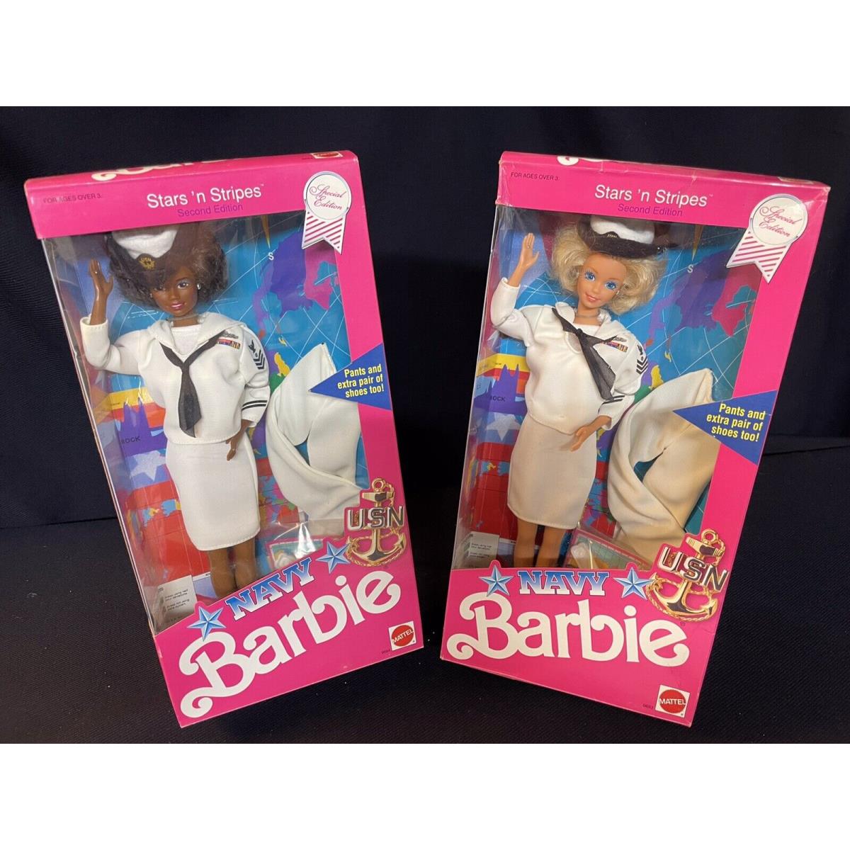 Stars N Stripes Navy Barbie and AA Barbie Vintage 1990 Mattel