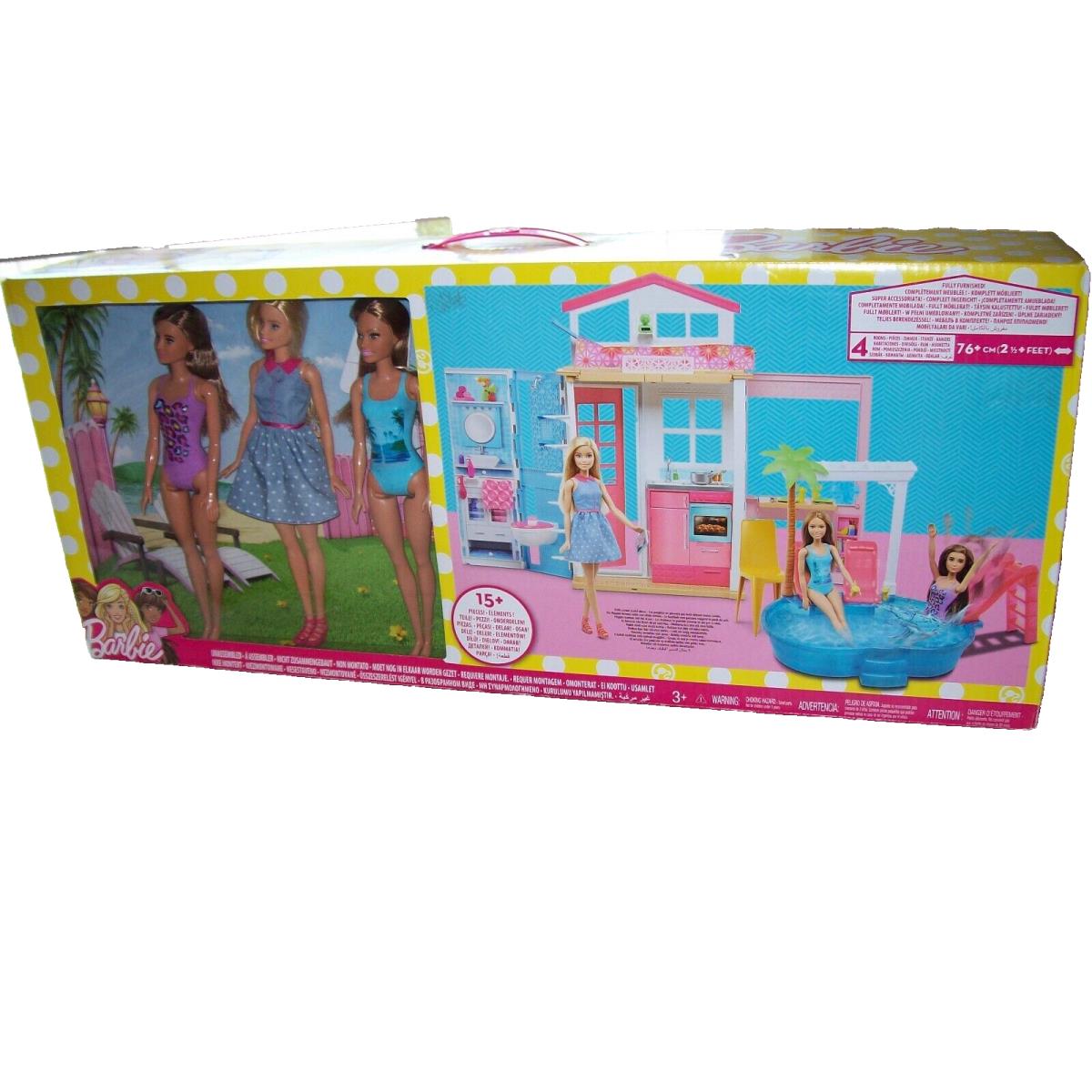 2018 Mattel Barbie 2 Story Doll House with Pool Fully Furnished