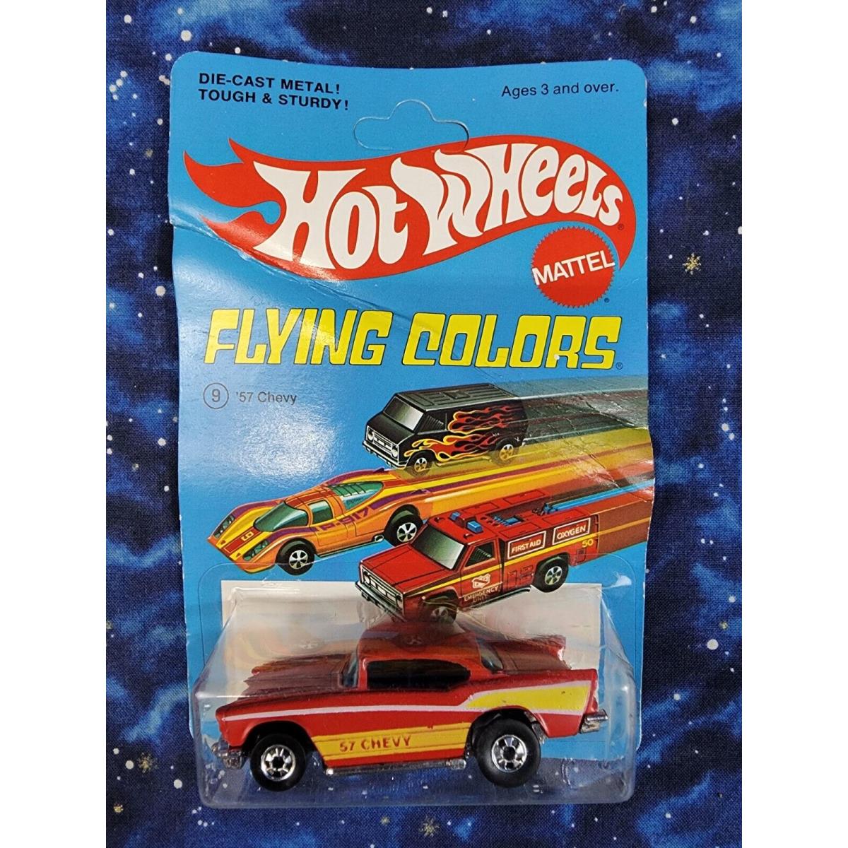 Vintage 1977 Hot Wheels Flying Colors 57 Chevy on Damaged Card 9638